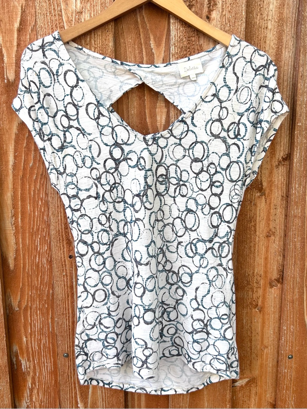 Anthropologie Deletta Abstract Art V-Neck Open Back Women's Top Size S